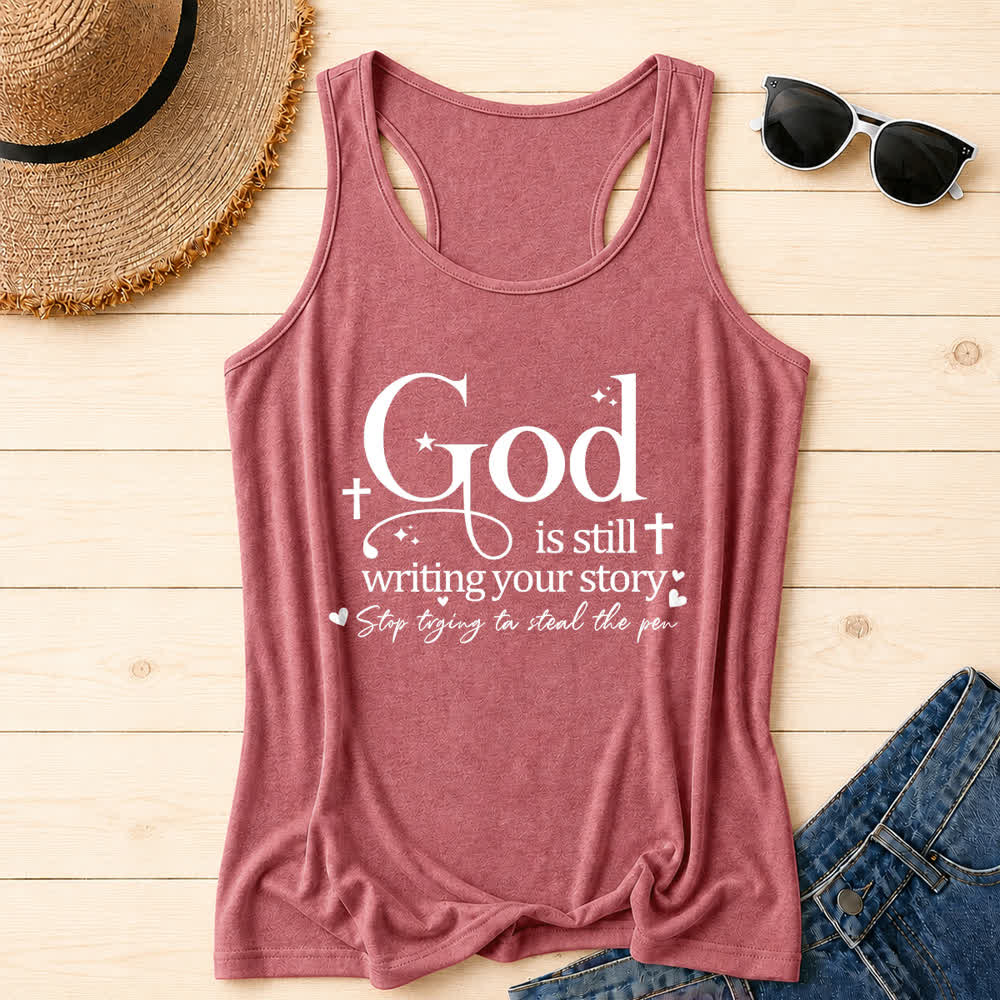 Christianartworkshop God Is Still Writing Your Story Christian Workout Racerback Tank Top - Pink - 2XL - image 21