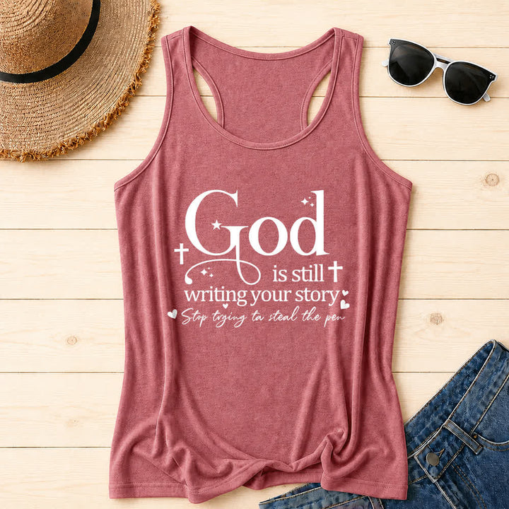 Christianartworkshop God Is Still Writing Your Story Christian Workout Racerback Tank Top - Pink - 2XL - image 21