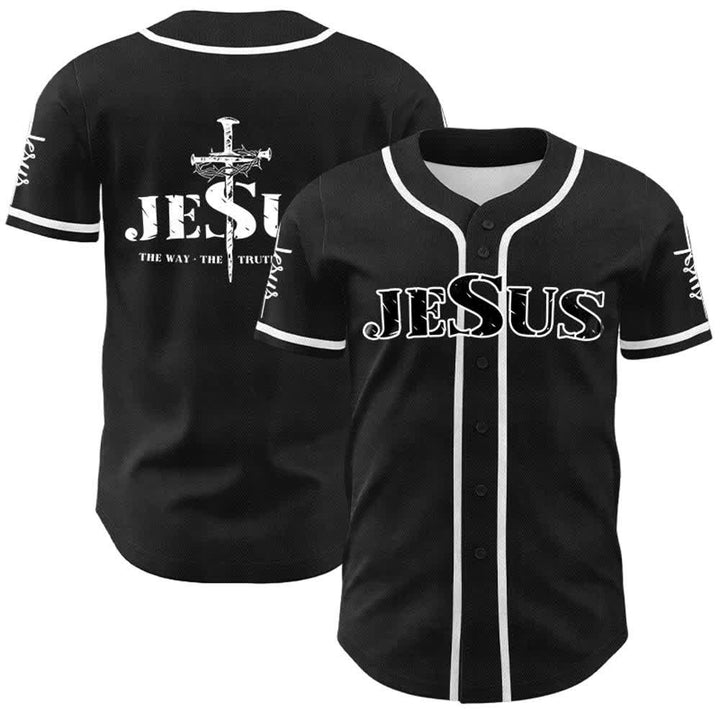Christianartworkshop Jesus Cross Nail and Crown of Thorns Baseball Jersey - Black - White - 5XL - image 4