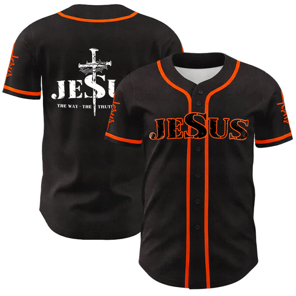 Christianartworkshop Jesus Cross Nail and Crown of Thorns Baseball Jersey - Black - Orange - 5XL - image 10