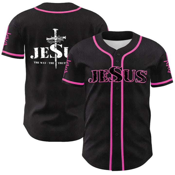 Christianartworkshop Jesus Cross Nail and Crown of Thorns Baseball Jersey - Black - Pink - 5XL - image 19