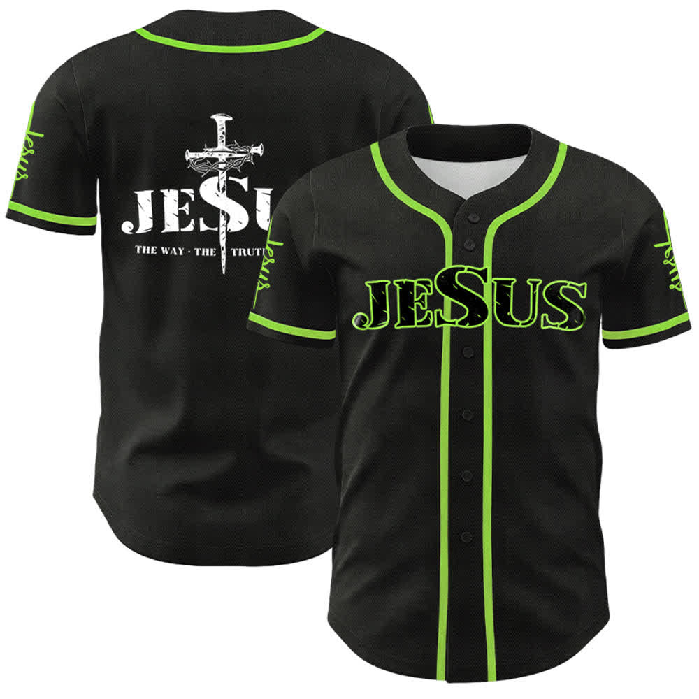 Christianartworkshop Jesus Cross Nail and Crown of Thorns Baseball Jersey - Black - Green - 5XL - image 22