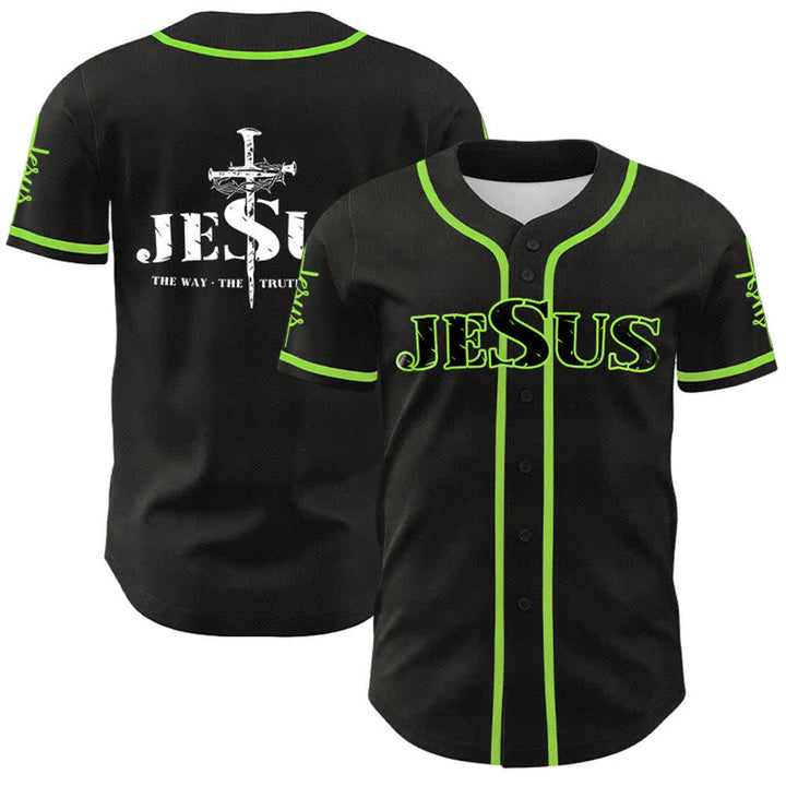 Christianartworkshop Jesus Cross Nail and Crown of Thorns Baseball Jersey - Black - Green - 5XL - image 22