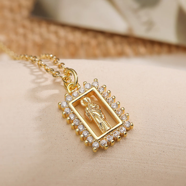 Christianartworkshop Zircon Border Framed Holy Portrait Necklace: Emblem of Gentle Heavenly Protection - St.Jude - image 4