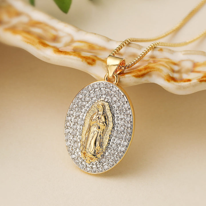Christianartworkshop Sparkling Guadalupe & St. Christopher Medallion Chain: Talisman of Safe Journeys and Motherly Blessings - Our Lady of Guadalupe - image 1