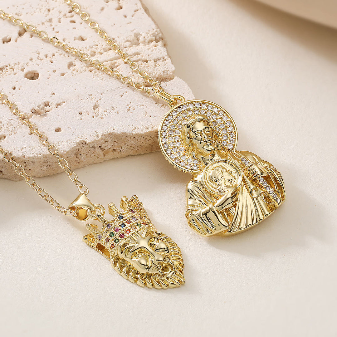 Christianartworkshop Golden St. Jude & Lion of Judah Pendant Necklace: Emblem of Divine Protection and Royal Faith - image 0