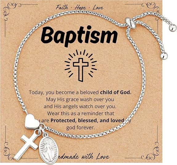 Christianartworkshop Adjustable Box Chain Charm Bracelet With Cross Heart & Holy Medal: Emblem of Tender Celestial Blessing - Silver - Baptism - image 9