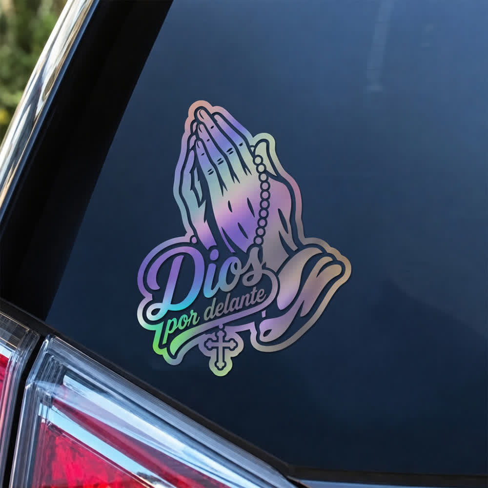 Christianartworkshop Praying Hands with Rosary Dios Por Delante Car Sticker - image 4