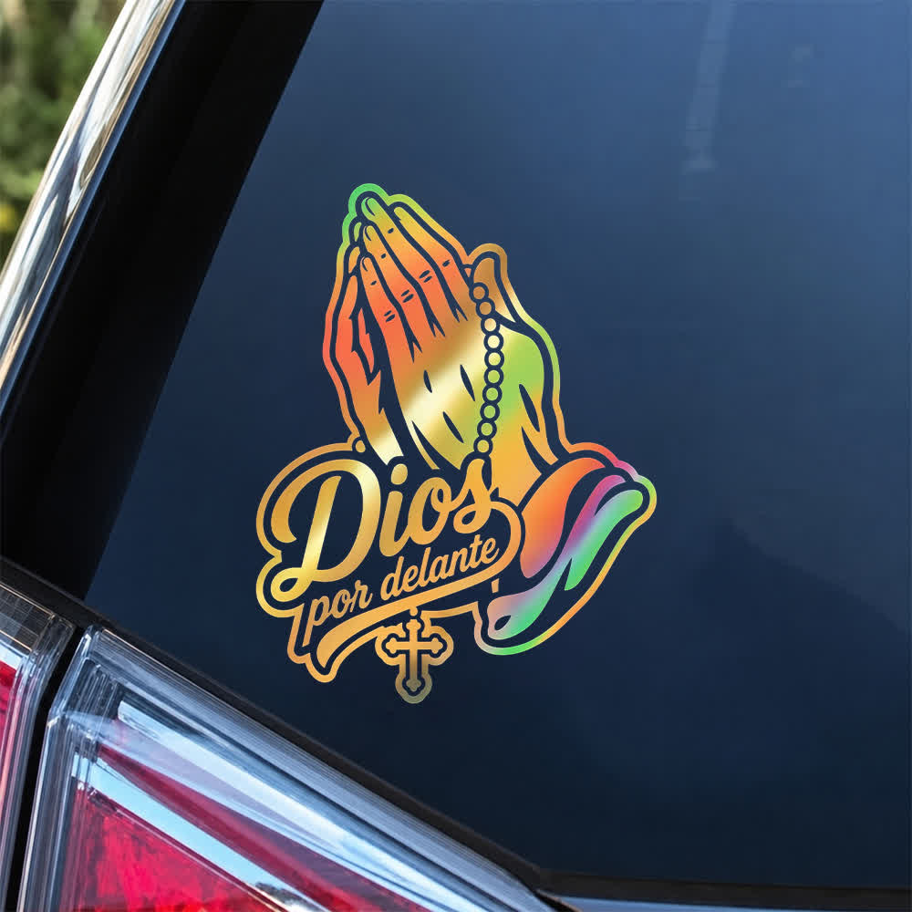 Christianartworkshop Praying Hands with Rosary Dios Por Delante Car Sticker - image 6