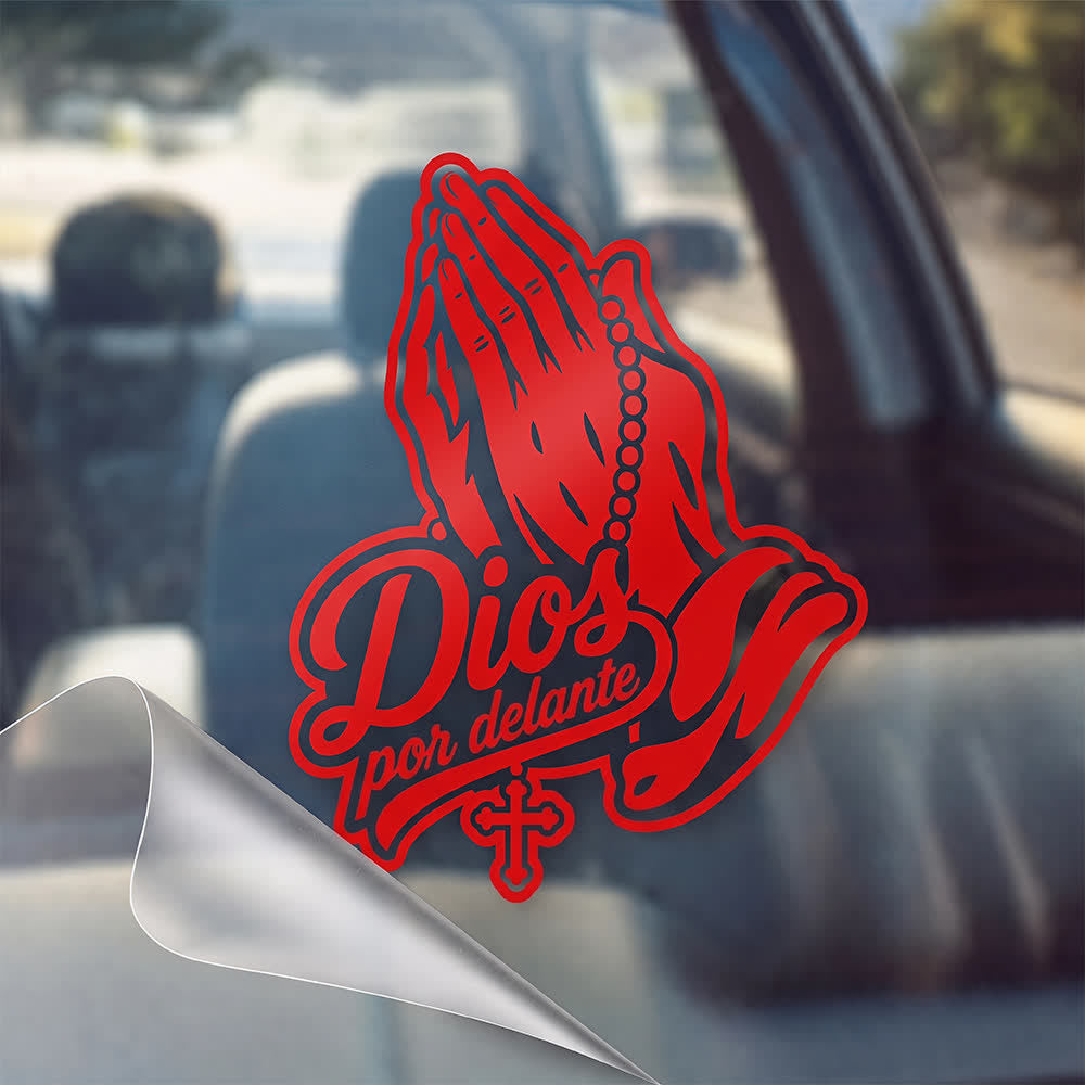 Christianartworkshop Praying Hands with Rosary Dios Por Delante Car Sticker - Red - Set of 20 - image 7
