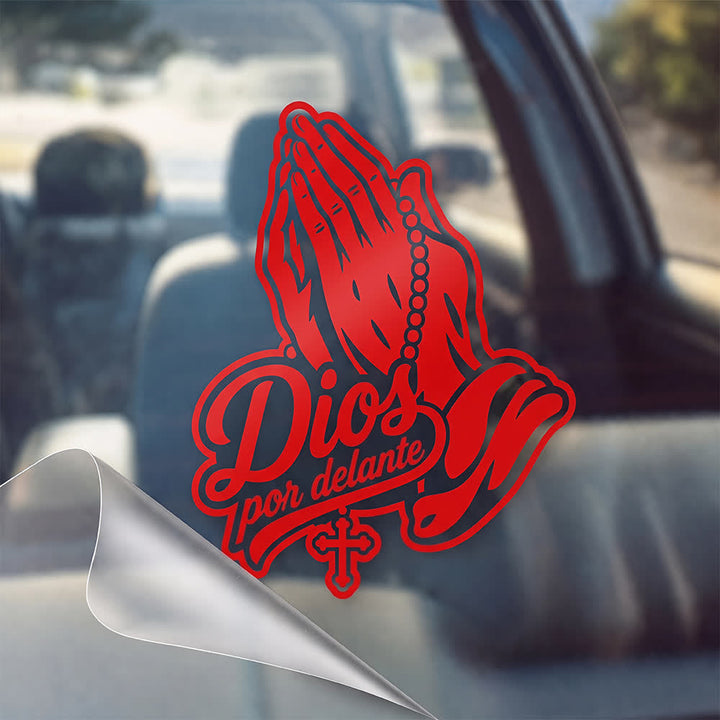 Christianartworkshop Praying Hands with Rosary Dios Por Delante Car Sticker - Red - Set of 20 - image 7