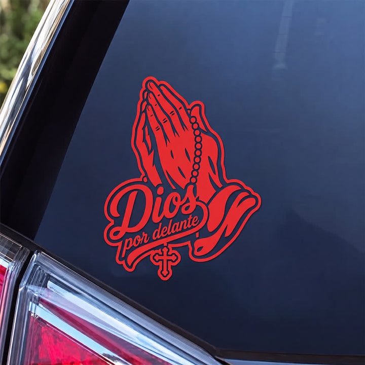 Christianartworkshop Praying Hands with Rosary Dios Por Delante Car Sticker - image 8