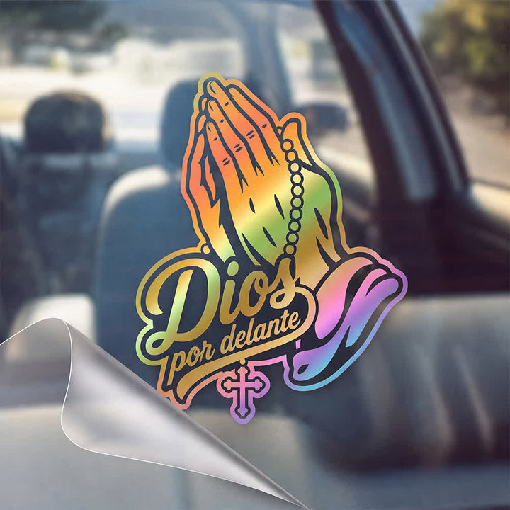 Christianartworkshop Praying Hands with Rosary Dios Por Delante Car Sticker - Golden - Set of 20 - image 5
