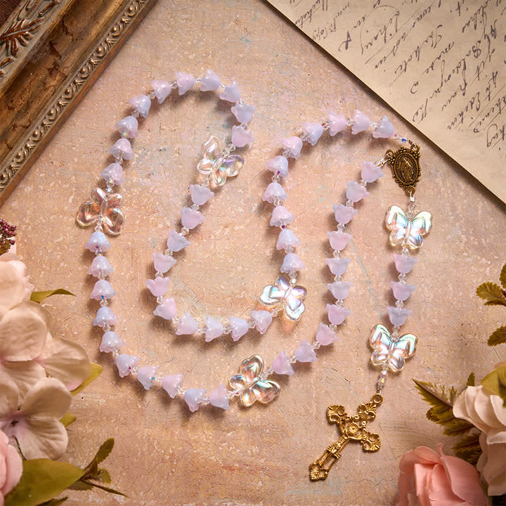 Christianartworkshop Gradient Iridescent Lily of the Valley Glass Rosary With Butterfly Charms: Emblem of Gentle Heavenly Blessings - image 4