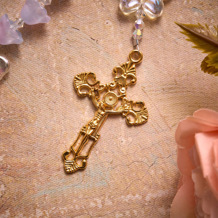 Christianartworkshop Gradient Iridescent Lily of the Valley Glass Rosary With Butterfly Charms: Emblem of Gentle Heavenly Blessings - image 7