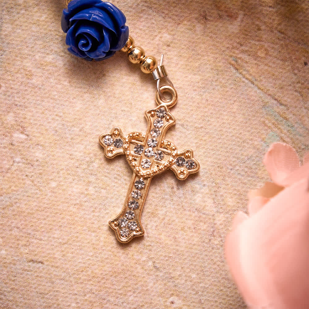Christianartworkshop Blue Porcelain Bead Rosary With Blue Rose Ornaments & Our Lady of Aparecida Medal - image 7