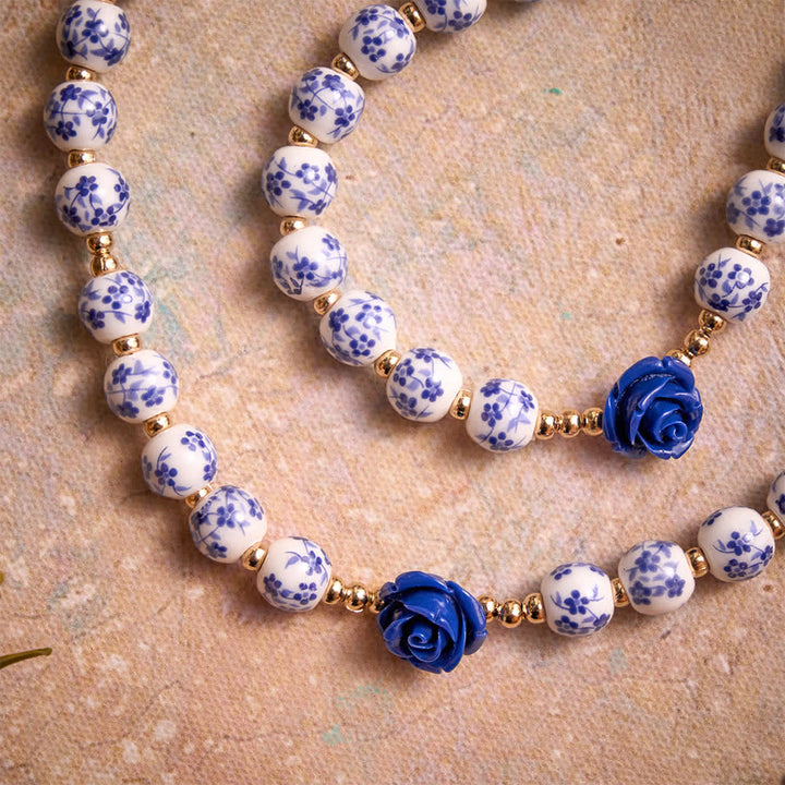 Christianartworkshop Blue Porcelain Bead Rosary With Blue Rose Ornaments & Our Lady of Aparecida Medal - image 5
