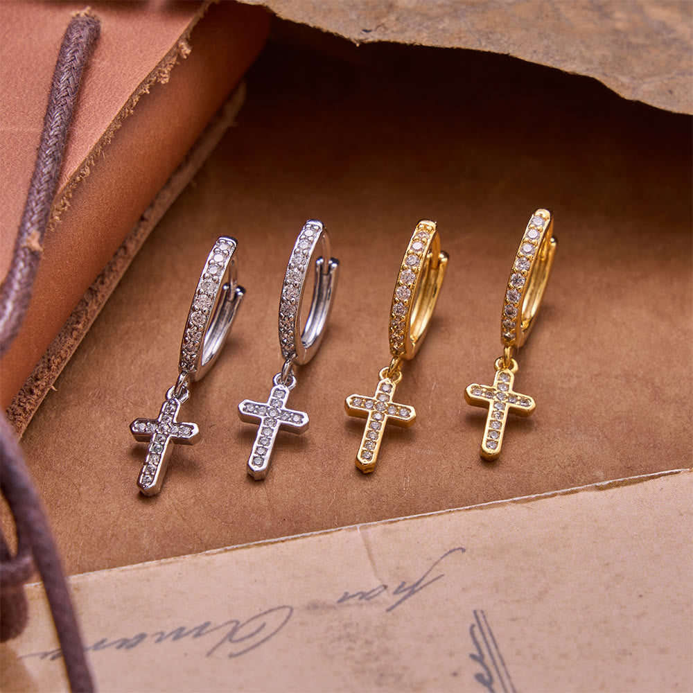 Christianartworkshop Sparkling Pavé Huggie Hoop Cross Drop Earrings: Emblem of Soft Heavenly Shelter - image 3