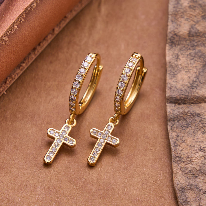 Christianartworkshop Sparkling Pavé Huggie Hoop Cross Drop Earrings: Emblem of Soft Heavenly Shelter - image 2