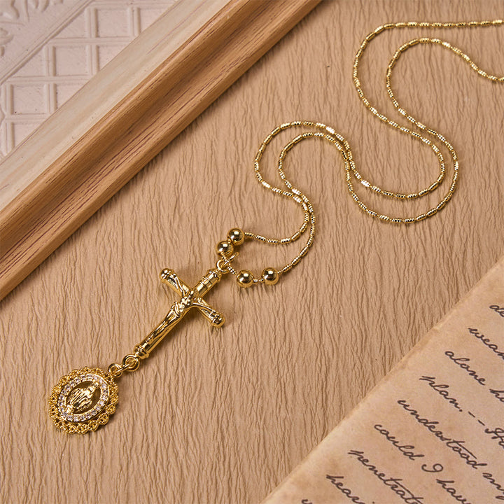 Christianartworkshop Carved Crucifix & Jeweled Holy Medallion Necklace: Emblem of Tender Heavenly Intercession - image 7