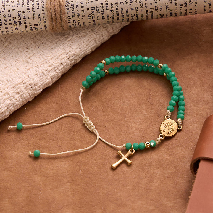 Christianartworkshop Faceted Crystal Bead Knotted Rosary Bracelet With Cross Charm: Emblem of Gentle Celestial Blessings - image 5