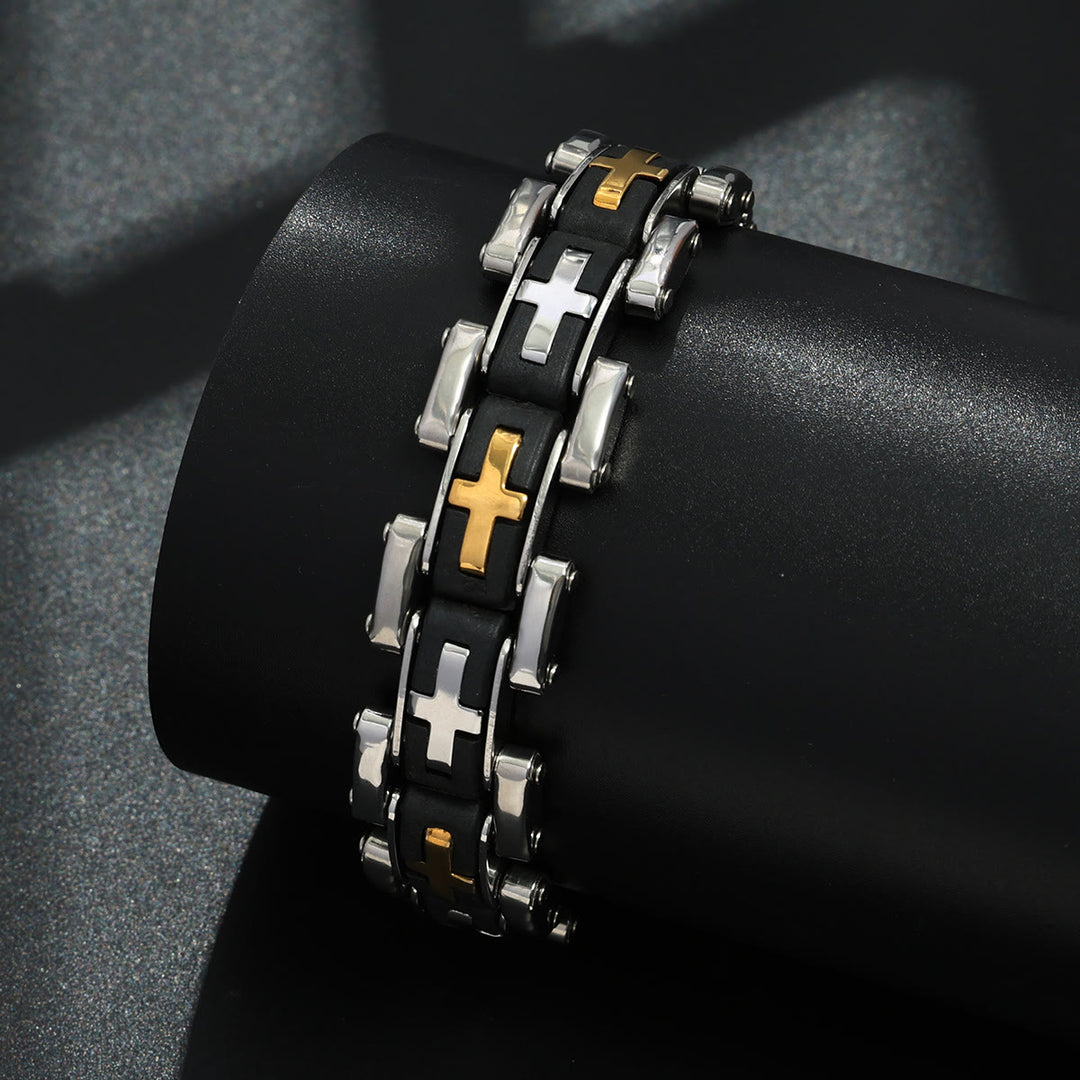 Christianartworkshop Rugged Biker Style Cross Inlaid Wrist Bracelet: Emblem of Unwavering Inner Serenity - image 4