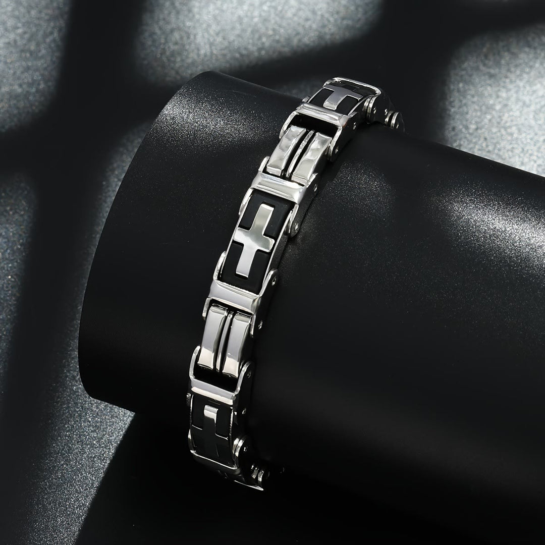 Christianartworkshop Rugged Biker Style Cross Inlaid Wrist Bracelet: Emblem of Unwavering Inner Serenity - image 7