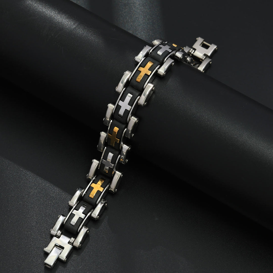 Christianartworkshop Rugged Biker Style Cross Inlaid Wrist Bracelet: Emblem of Unwavering Inner Serenity - Golden - image 8