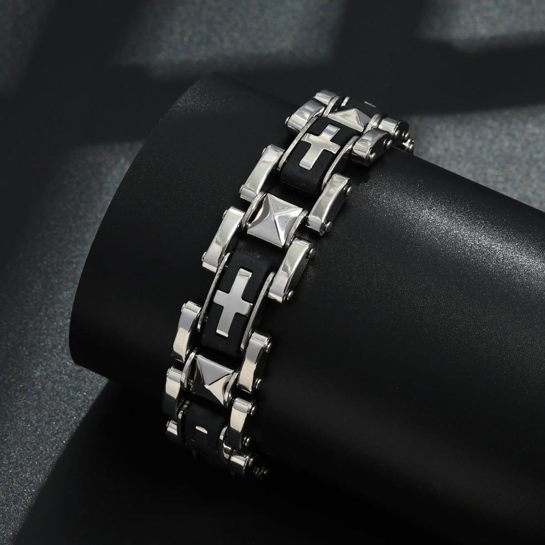 Christianartworkshop Rugged Biker Style Cross Inlaid Wrist Bracelet: Emblem of Unwavering Inner Serenity - image 5