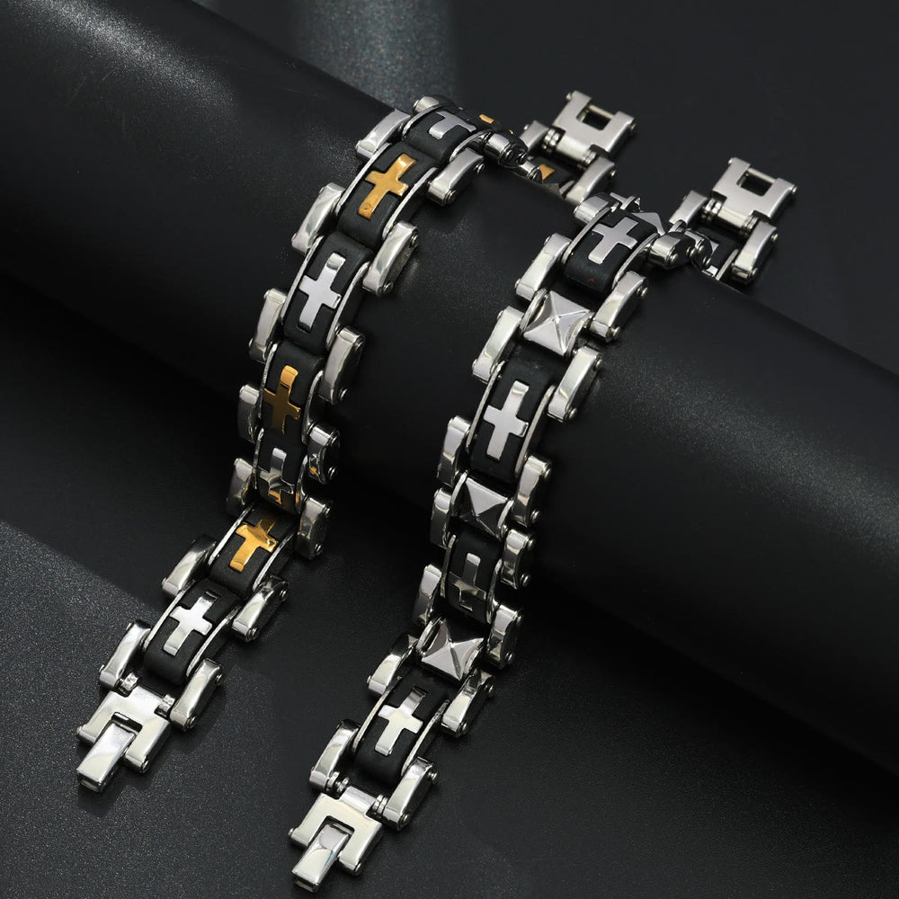 Christianartworkshop Rugged Biker Style Cross Inlaid Wrist Bracelet: Emblem of Unwavering Inner Serenity - image 1