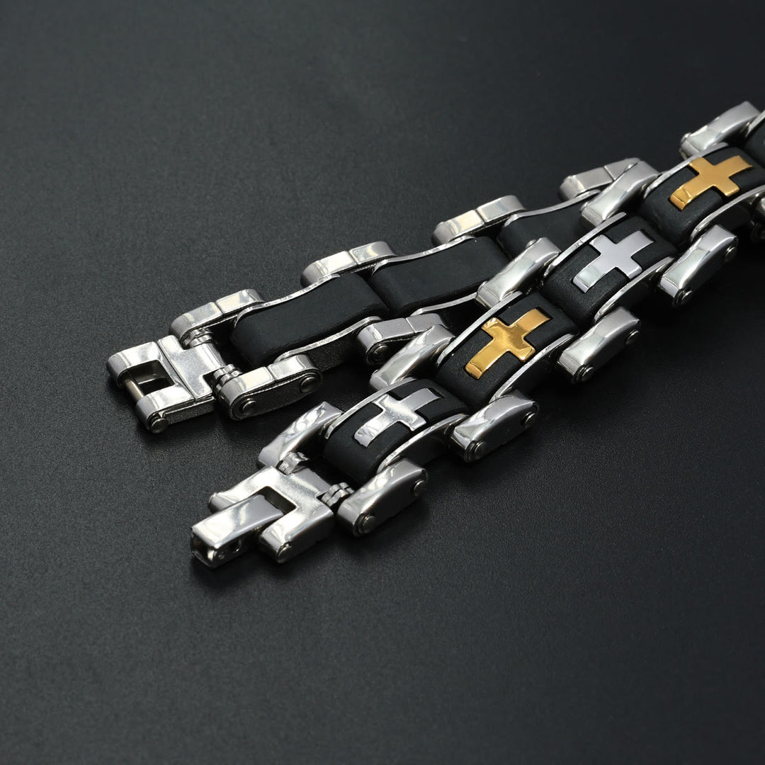 Christianartworkshop Rugged Biker Style Cross Inlaid Wrist Bracelet: Emblem of Unwavering Inner Serenity - image 2