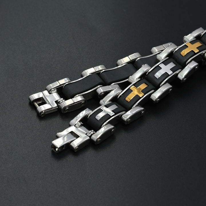 Christianartworkshop Rugged Biker Style Cross Inlaid Wrist Bracelet: Emblem of Unwavering Inner Serenity - image 2