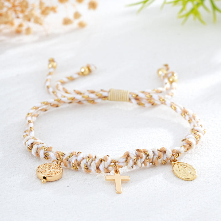 Christianartworkshop Bohemian Twisted Rope Cross Charm Wristband: Emblem of Gentle Divine Comfort - White - image 1