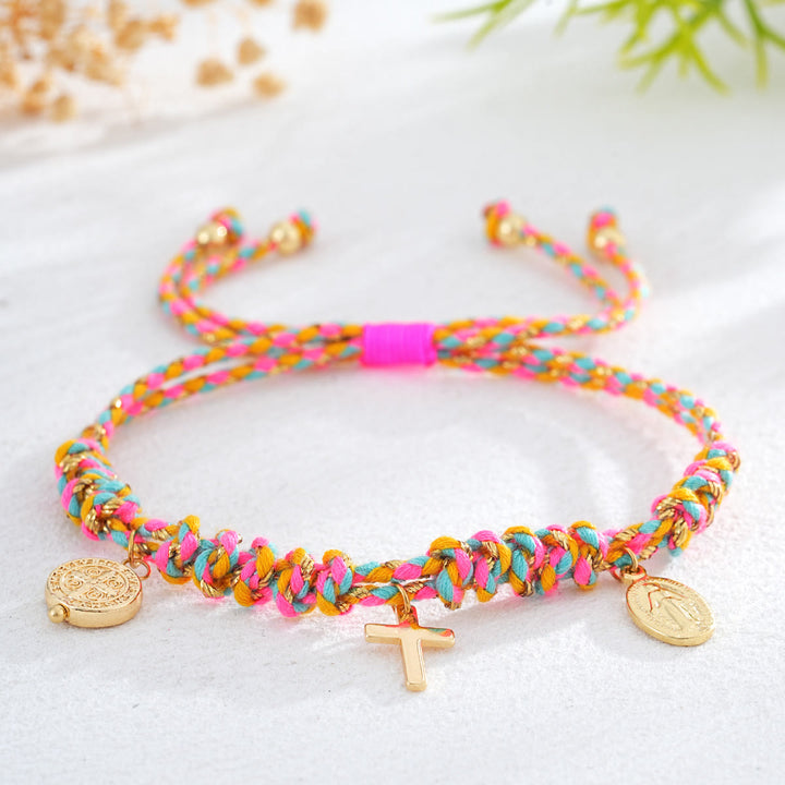 Christianartworkshop Bohemian Twisted Rope Cross Charm Wristband: Emblem of Gentle Divine Comfort - Vibrant Rainbow - image 6