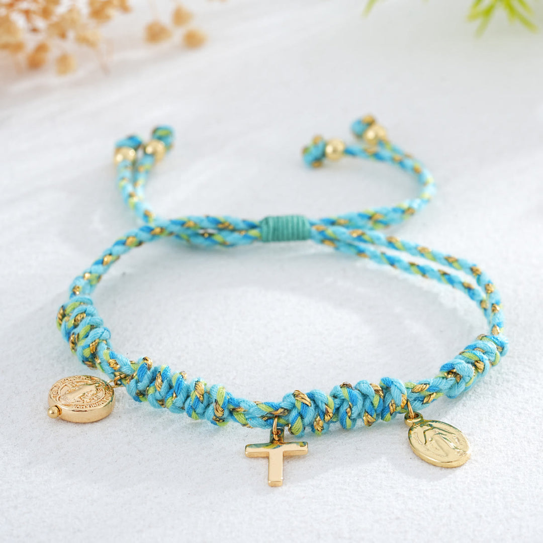 Christianartworkshop Bohemian Twisted Rope Cross Charm Wristband: Emblem of Gentle Divine Comfort - Light Blue - image 4