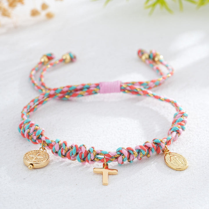 Christianartworkshop Bohemian Twisted Rope Cross Charm Wristband: Emblem of Gentle Divine Comfort - Light Rainbow - image 3