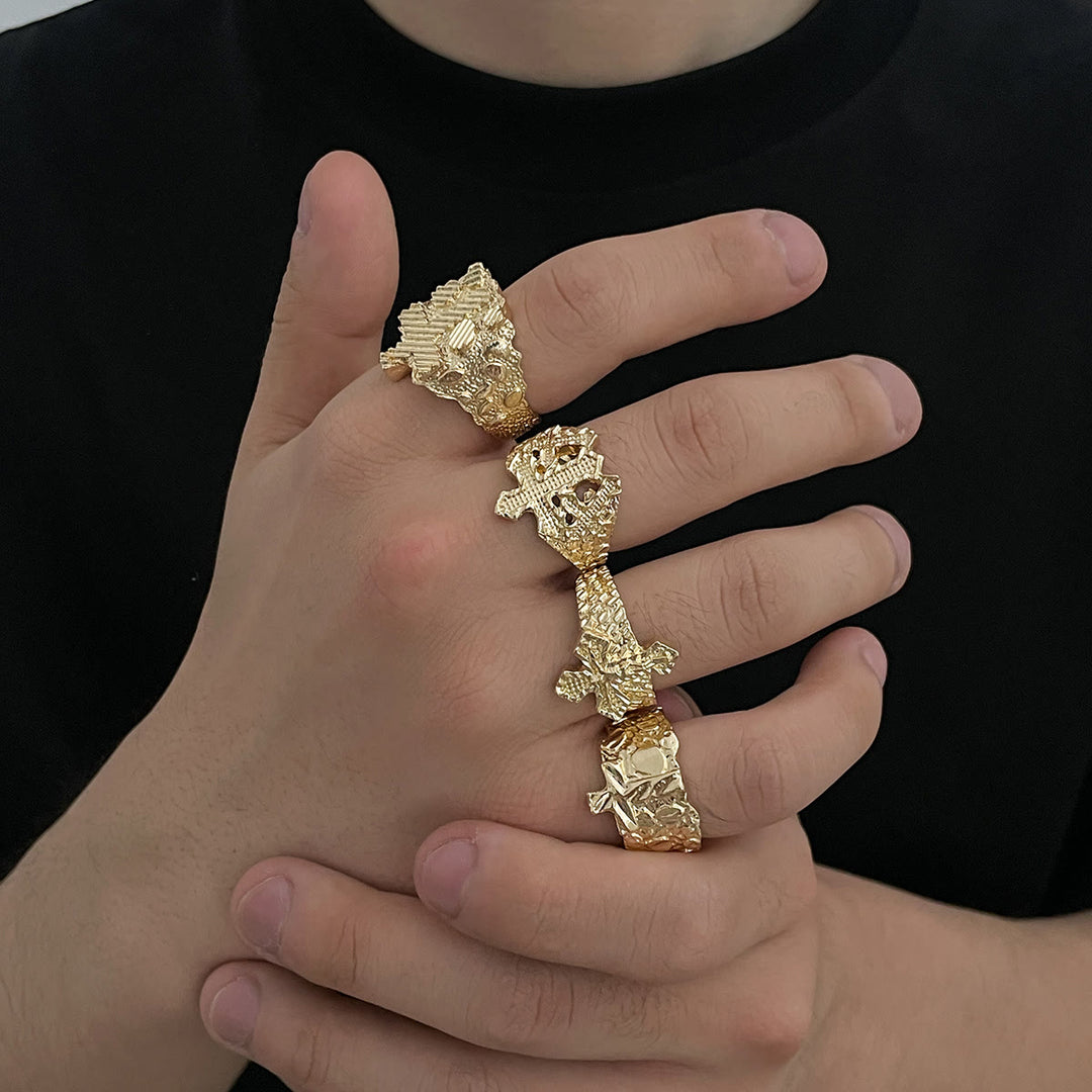 Christianartworkshop Vintage Irregular Relief Cross Stackable Open Ring: Emblem of Timeless Celestial Hope - Golden (Set of 4) - image 0