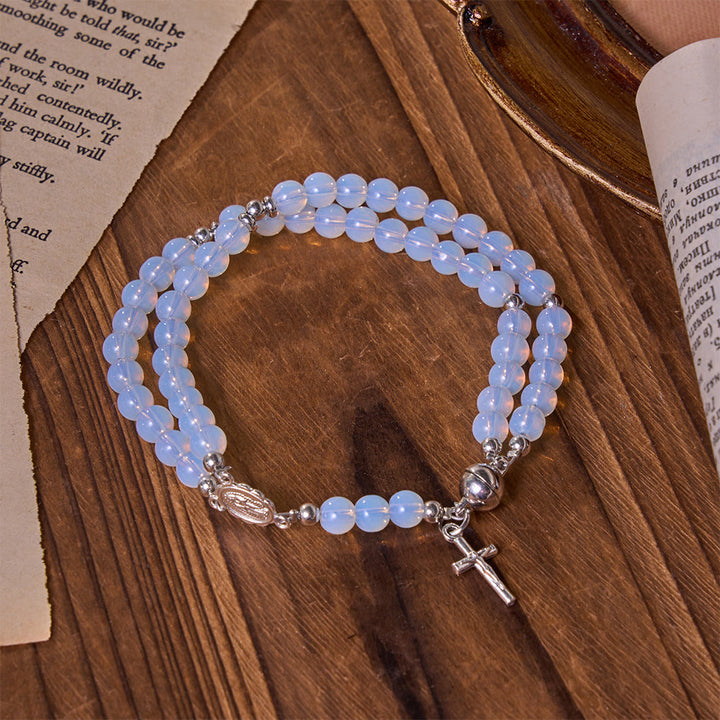 Christianartworkshop Versatile Layerable Bead Rosary Bracelet: Emblem of Warm Celestial Blessing - White - image 18