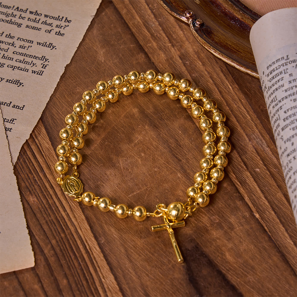 Christianartworkshop Versatile Layerable Bead Rosary Bracelet: Emblem of Warm Celestial Blessing - Golden - image 9