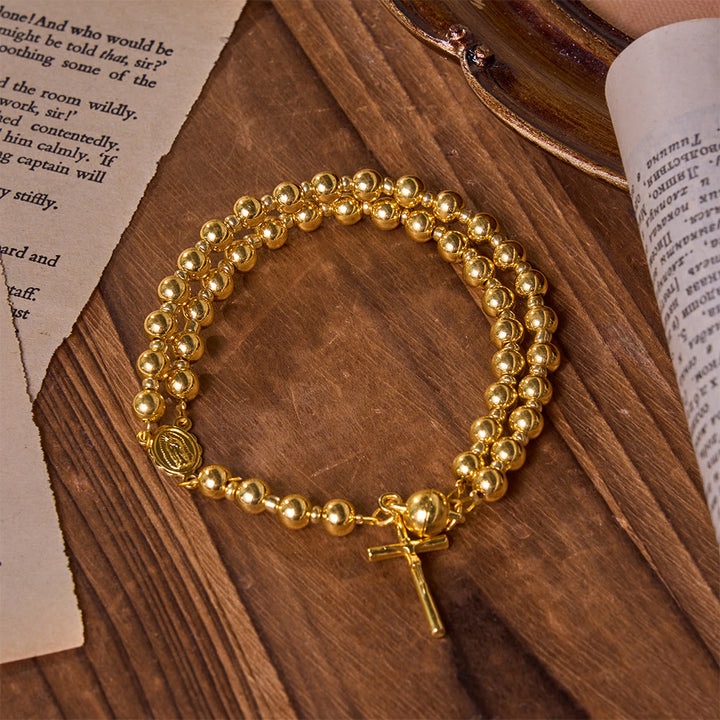 Christianartworkshop Versatile Layerable Bead Rosary Bracelet: Emblem of Warm Celestial Blessing - Golden - image 9