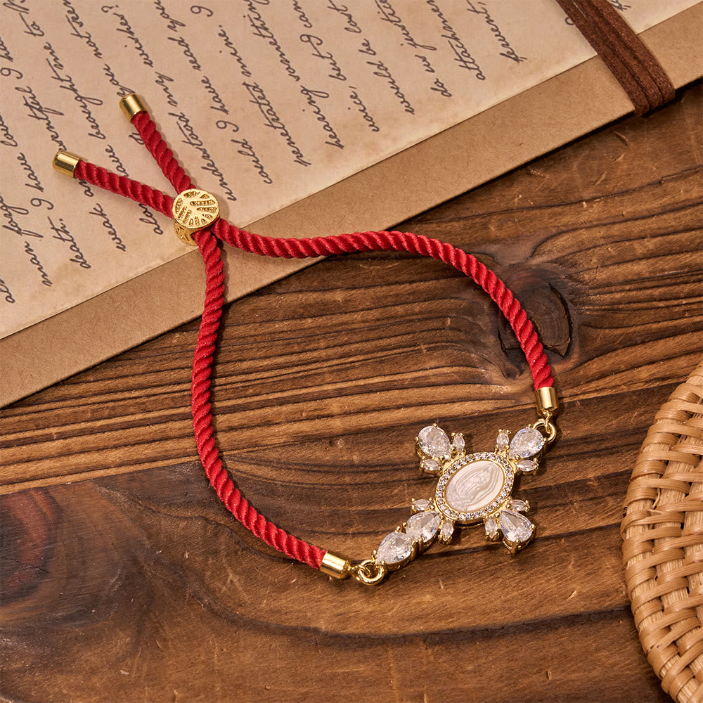 Christianartworkshop Braided Cord Bracelet With Virgin Mary Portrait Jeweled Cross: Emblem of Motherly Heavenly Mercy - image 5