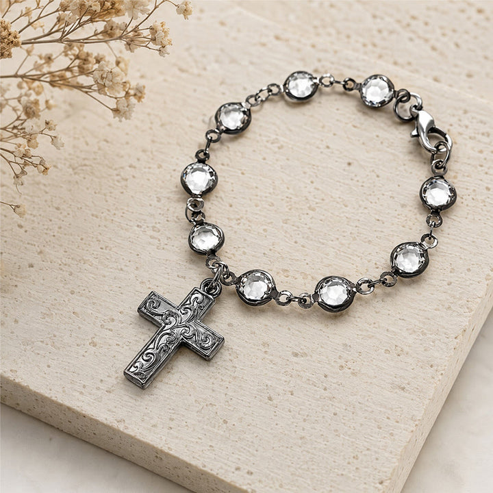 Christianartworkshop Rhinestone Bead Cross Bracelet & Car Hanging Ornament: Emblem of Steadfast Heavenly Safeguard - image 7