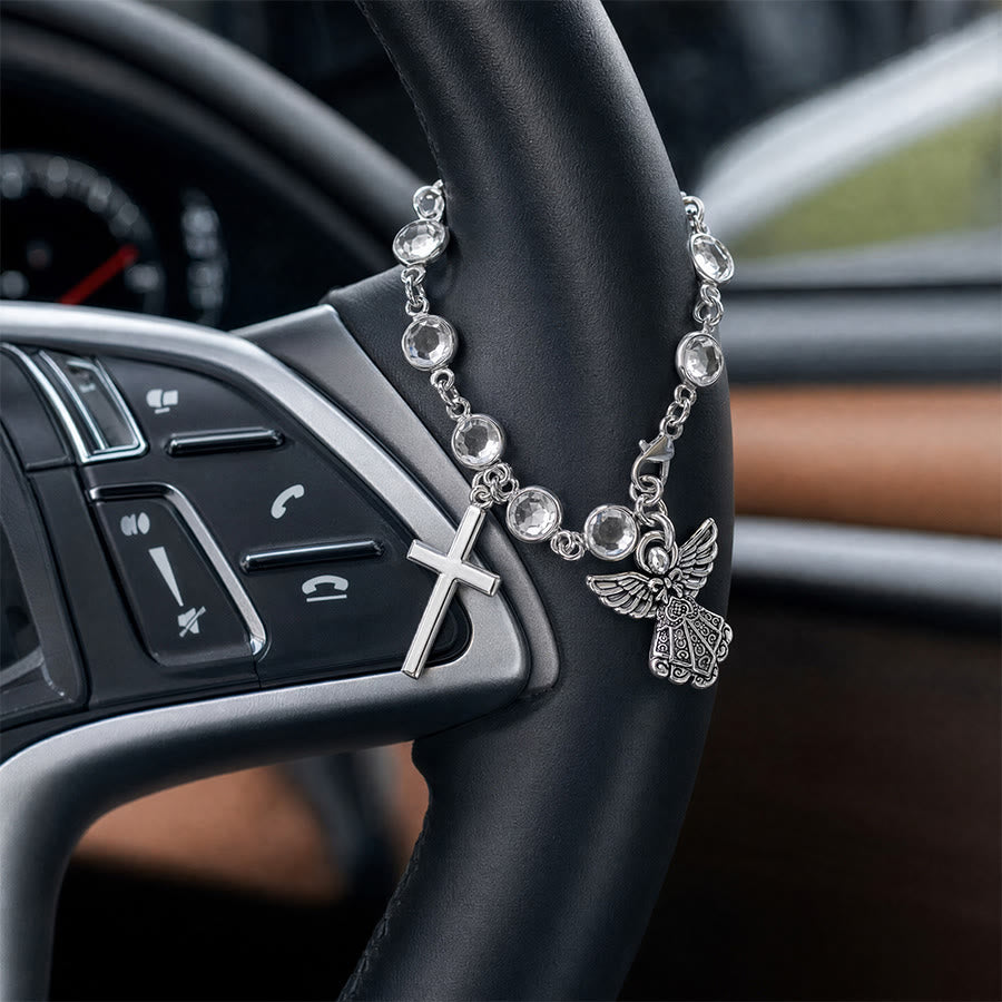 Christianartworkshop Rhinestone Bead Cross Bracelet & Car Hanging Ornament: Emblem of Steadfast Heavenly Safeguard - Cross&Angel - image 16