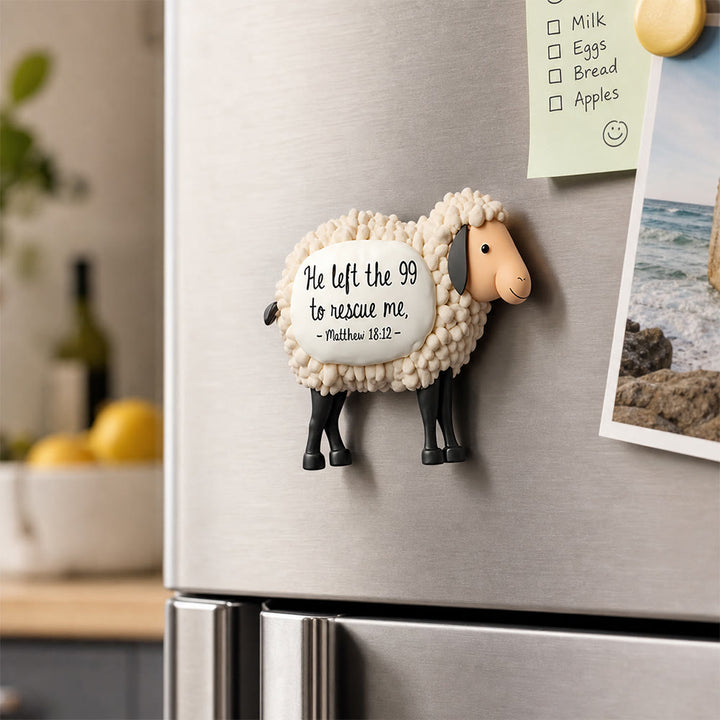 Christianartworkshop 2D Flat Textured Lost Sheep Scripture Fridge Magnet: Emblem of Tender Divine Mercy - Sheep - image 0