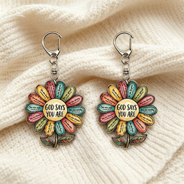 Christianartworkshop Vibrant 2D Flat Daisy God Says You Are Acrylic Keychain: Emblem of Uplifting Heavenly Affirmation - image 4