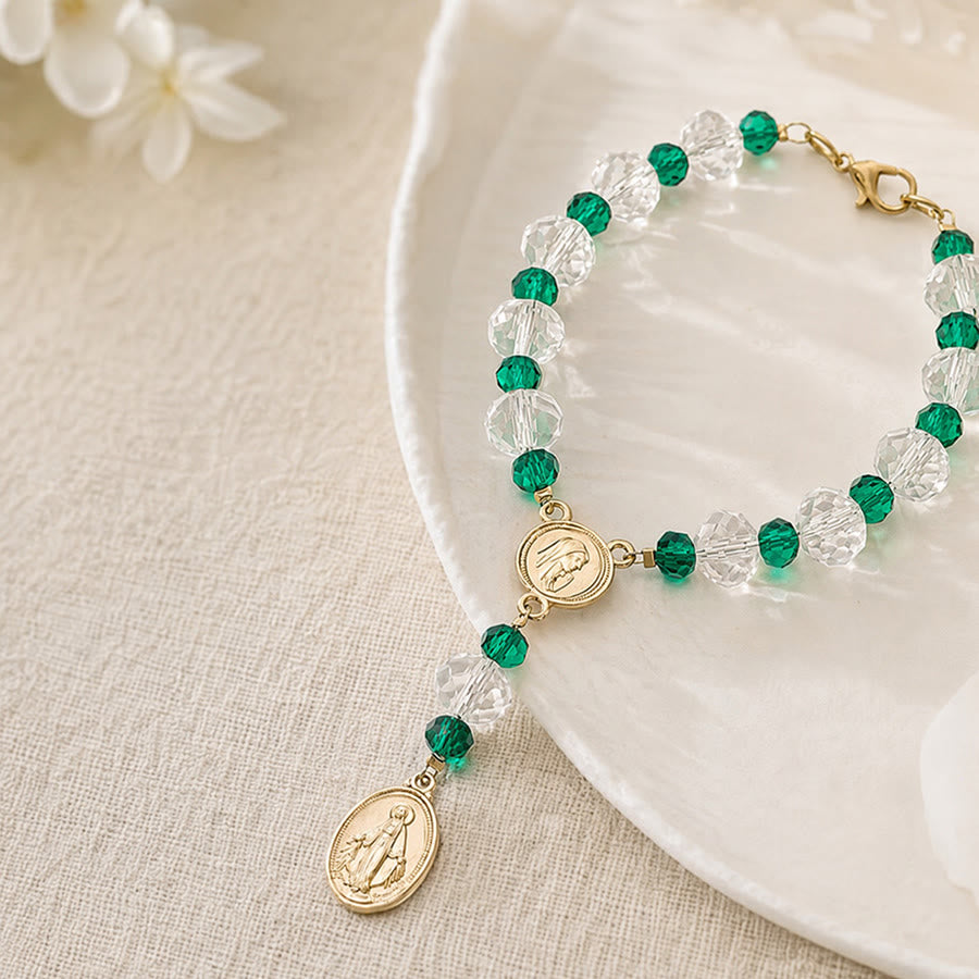 Christianartworkshop Dainty Crystal Chaplet Bracelet With Virgin Mary Medal: Token of Everlasting Maternal Grace - image 1