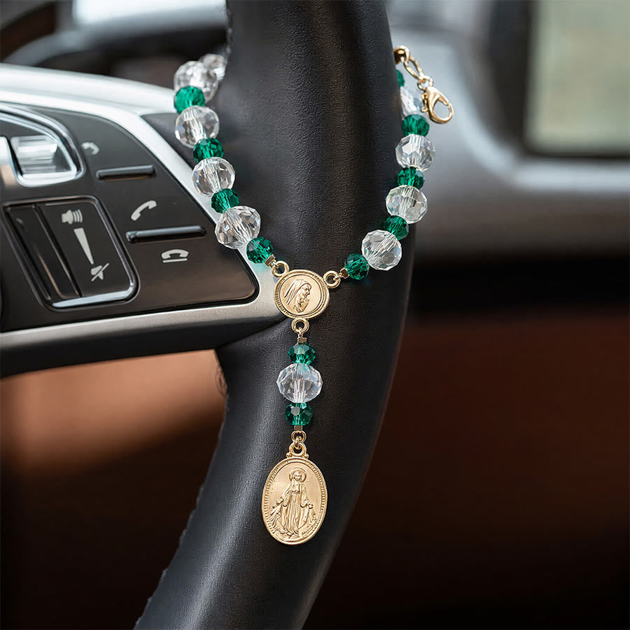 Christianartworkshop Dainty Crystal Chaplet Bracelet With Virgin Mary Medal: Token of Everlasting Maternal Grace - Green - image 0