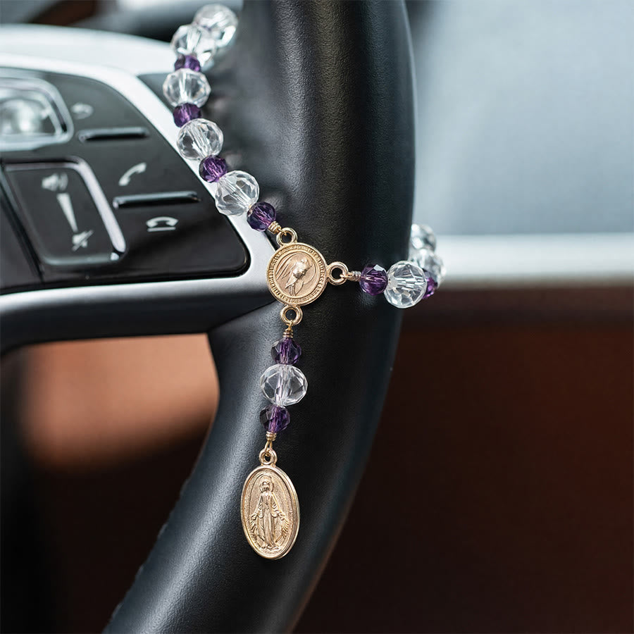 Christianartworkshop Dainty Crystal Chaplet Bracelet With Virgin Mary Medal: Token of Everlasting Maternal Grace - Purple - image 7