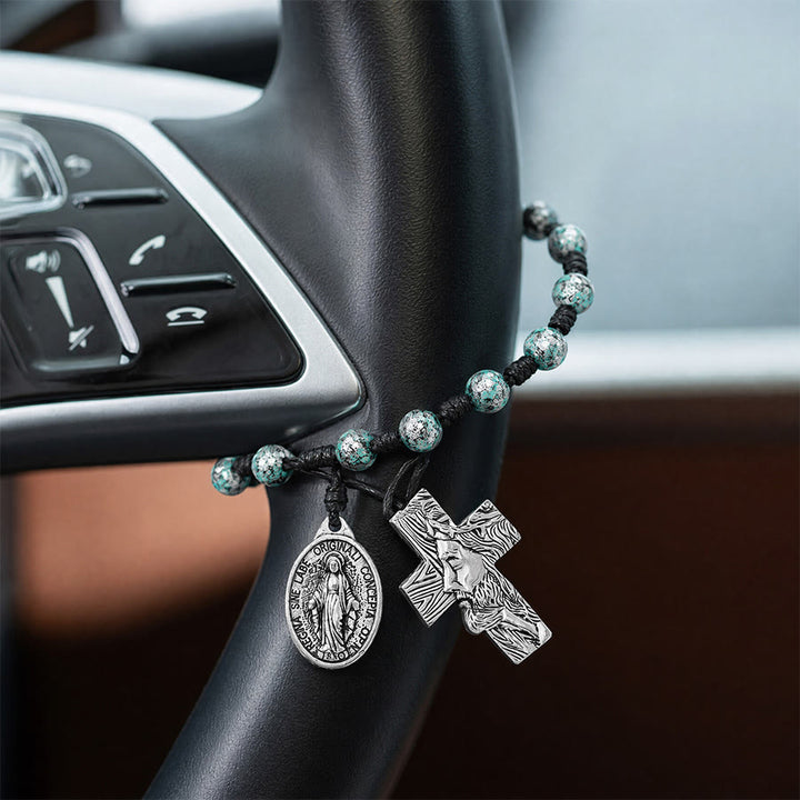 Christianartworkshop Dual-Style Devotional Rosary With Marian Medal & Cross Charms: Token of Gentle Divine Mercy - Green - image 0