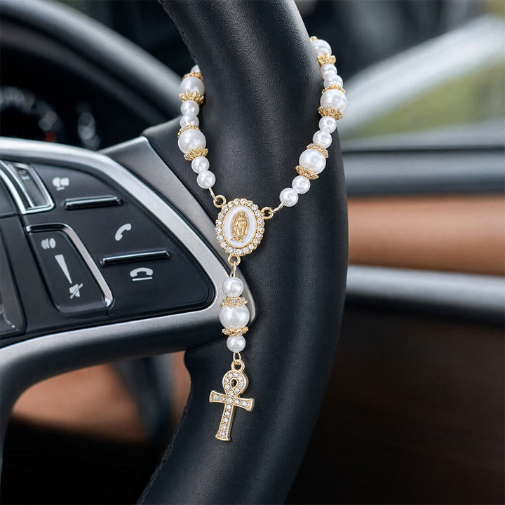Christianartworkshop Dual-Style Devotional Rosary With Marian Medal & Cross Charms: Token of Gentle Divine Mercy - White - image 7